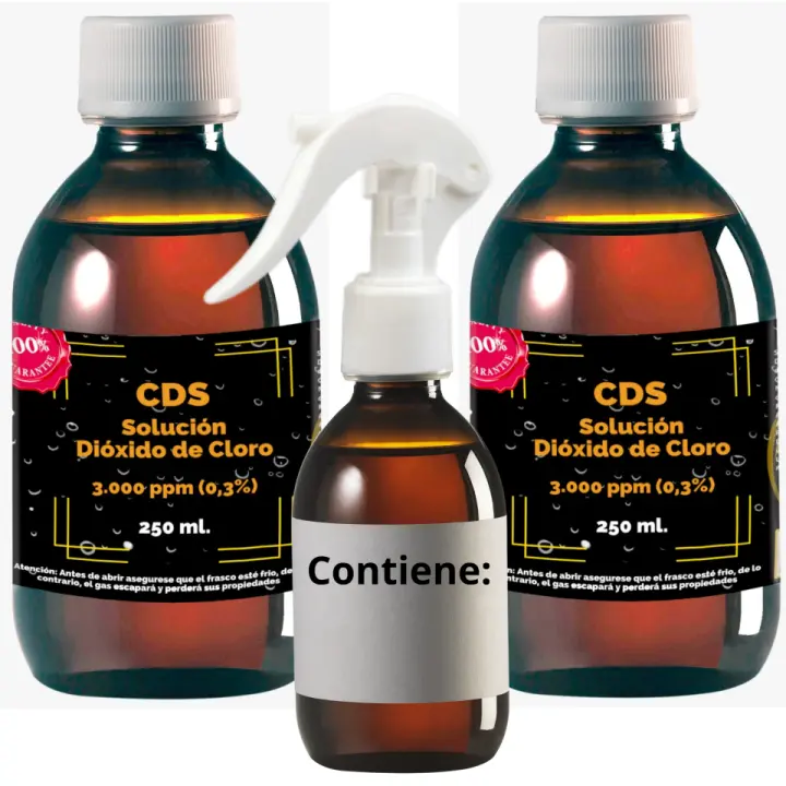 2 x 250 CDS Solución Dióxido de Cloro -500 ml- | 3.000 ppm al 0,3% | Máxima Pureza | Formula Original A. Kalcker | Regalo Frasco Dosificador (vacío) | Con gotero y Vaso Dosificador | Envasado en Cristal de Laboratorio Reutilizable. - 1