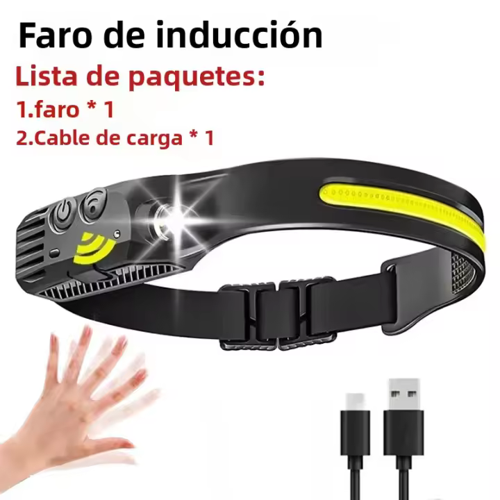 Linterna Frontal LED Potente Con Sensor XPE+COB 7 Modos Para Pesca Y Cazalampara De Corbata Recargable Con Batería 18650 - 1