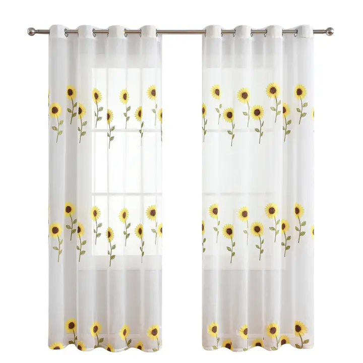 Cortina with bordeado de Girasoles del Sudeste Asiático para ventana de Casa, para dormitorio, Sala de estar, Con baño que bloque La Luz, perforación Blanca Con (1 Pieza) - 1