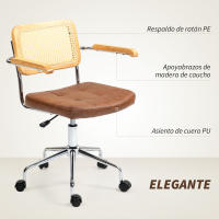 HOMCOM Silla de Oficina Giratoria Silla de Escritorio Altura Ajustable con Función de Basculante y Respaldo de Ratán Sintético Silla de Estudio Carga 120 kg 60x55,5x82-90 cm Marrón - details 0