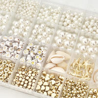 Kit De Joyería Con Perlas Imitación Y Letras Gold Alfabéticas Con Accesorios Con Espaciadores De Plata Esmaltada Y Conchas Para Creación De Joyas - details 3