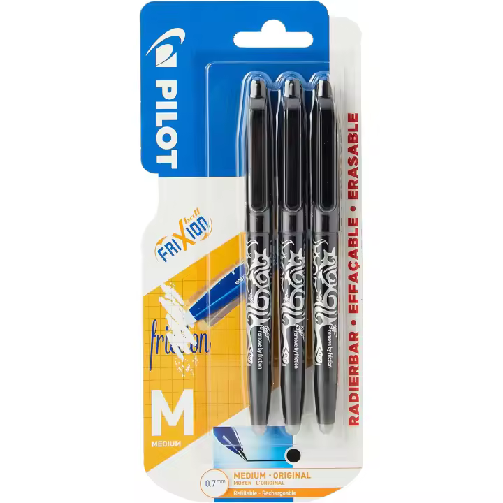 Pilot Bolígrafo Frixion Ball 0,7 mm Grip Tinta Borrable Negro (Pack de 3) - 1