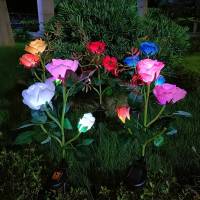 Lámpara Solar Exterior Impermeable Con 3 Cabezas De Flores Iluminadas Luz De Rosas Para Decoración De Jardín Y Patio De La Casa - details 7