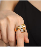 Anillo de Maple inoxidable para Mujeres, Diamantes de Agua redondo gruesos, diamantes de Textura irregular, anillo de alta calidad accesorios de moda - details 0