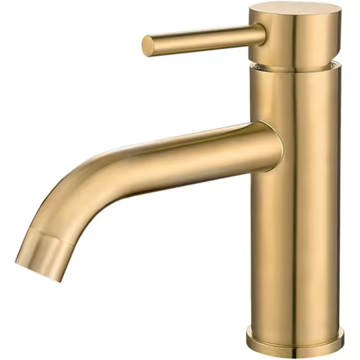 Grifo Lavabo Dorado Melo Protección PVD | Grifo Monomando Lavabo, Mezclas Agua Fría y Caliente, Ahorro de Agua | Instalación Facil, Latón, Inoxidable, Oro Mate, Caño Curvo, Jabalon Series - 1