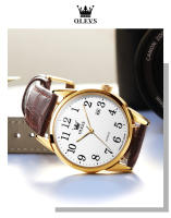 Reloj De Cuarzo Clásico Para Hombre OLEVS Con Correa De Cuero Marrón Y Fechador Resistente Al Agua Dial Digital Estilo De Negocios - details 4