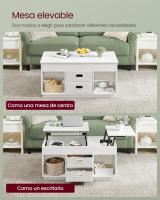 Mesa de Centro, Mesa de Café con Tablero Elevable, 2 Cajones y Compartimentos Ocultos, Estantes Abiertos, para Sala de Estar, Estudio, Blanco o Beige - details 9