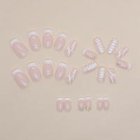 24 PCS Uñas Postizas Francesas Minimalistas De Cuadrado Corto Con 1 Archivo Y 1 Pegamento De Gel Uñas De Resina Unisex - details 1