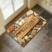 Alfombra De Entrada Decorativa Para Piso De Hogar Con Patrón De Piedra Y Madera Antideslizante Lavable Sencilla Lujo Ligero Para Baño Y Cocina - details 12