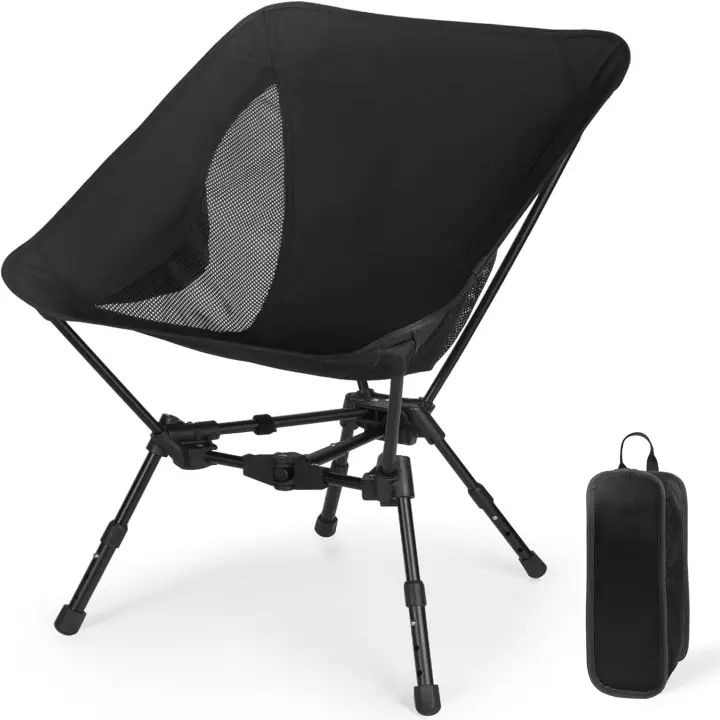 Silla De Camping Portátil Plegable Silla De Pesca: Ligera con Altura Ajustable Sillas De Camping Soporte Estable hasta 150 Kg con Bolsillos Laterales, para Viajes, Playa (Negro) - 1