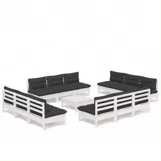 VIDAXL conjunto de muebles de jardín de madera 13 piezas blanco y gris antracita vida xl - 1