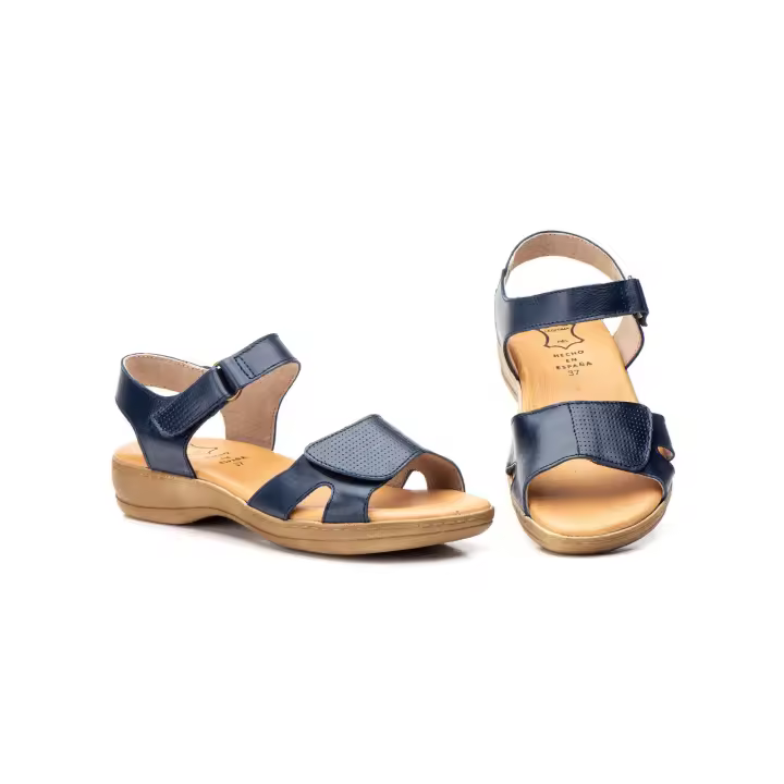 AT-643 Blanco y Marino Hecho en España Sandalias Mujer PIel Blanco y marino Plantilla Gel Numeración: 35-41 Marca: Alto Estilo sandalia super comoda plana con cierre de velcro ideal para el verano - 1