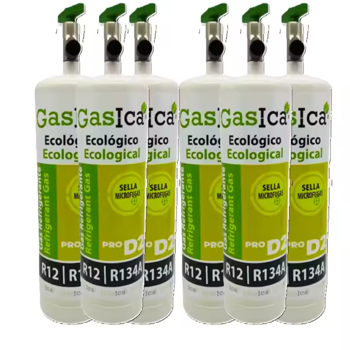 PACK SUPER AHORRO X6 botellas Refrigerante D2 PRO 400gr - Sustituto R134A-R12 ecológico - Máximo rendimiento para aire acondicionado coche - 30% de ahorro - Marca confiable - 1
