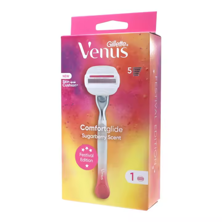 Gillette Venus Comfortglide Sugarberry Sistema de Afeitado para Mujer | 1 Mango + 1 Cabezal de Recambio con 5 Hojas | Piel Suave y Afeitado Apurado - 1