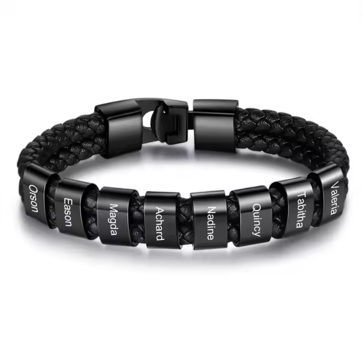 Pulsera de cuero con letra, pulsera de cuero con Cuerda Redonda Doble, pulsera de cuero con letra - 1
