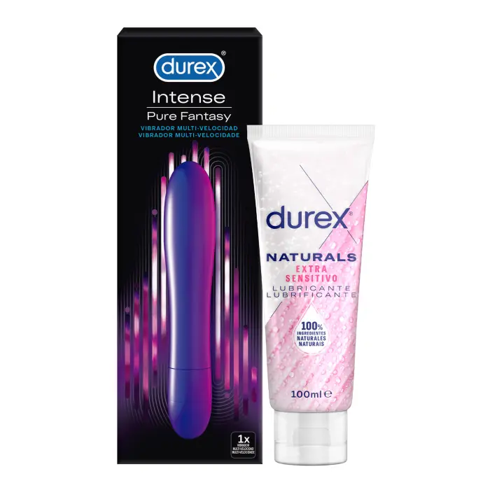 Durex Vibrador Intense Orgasmic Pure Fantasy, Dildo Consolador Clítoris + Lubricante Naturals Extra Sensitivo 100 ml - 1