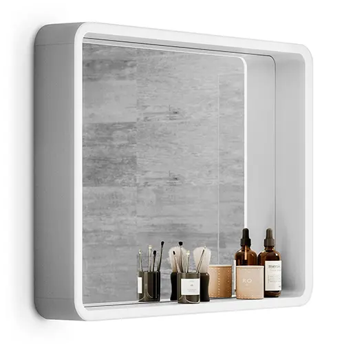 Espejo Organizador de Baño con Luz LED y Marco de Aluminio con Estante - Luz Blanca Fría (5700K) | Modelo MIA FRAME - 1