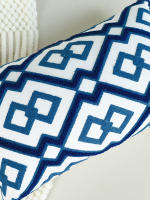 Funda De Cojín Azul Con Bordado Geométrico 1pc Decoración Para Sofa Oficina Dormitorio Estilo Cuadrado Material Poliéster 100% - details 1