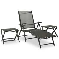 vidaXL Set de muebles de jardín 3 piezas textilene aluminio en color Plateado/Negro | almacenamiento funcional diseño moderno para baño dormitorio sala - details 1