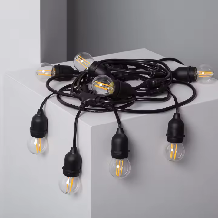 Ledkia Kit Guirnalda Luces Exterior 5.5m Negro + 8 Bombillas LED E27 Filamento 4W - 1