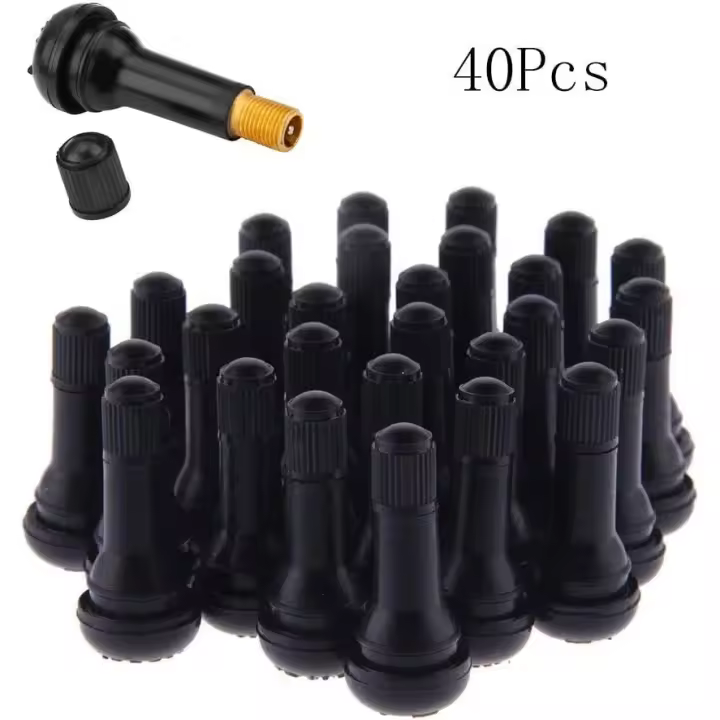 40 piezas de tapas de válvulas de neumáticos sin cámara para automóvil, válvulas de neumáticos TR413, juego de vástago de válvula de neumático de goma, negro - 1