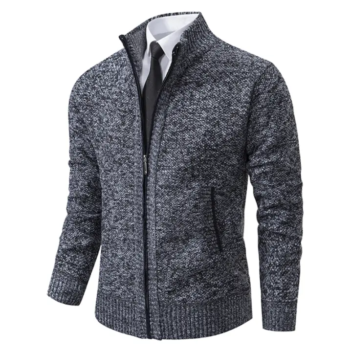 Chaqueta Deportiva Casual Para Hombre De Otoño E Invierno Nueva JERSEY Color Sólido Cuello Erguido Abrazadera De Poliéster Con Cierre De Cremallera - 1