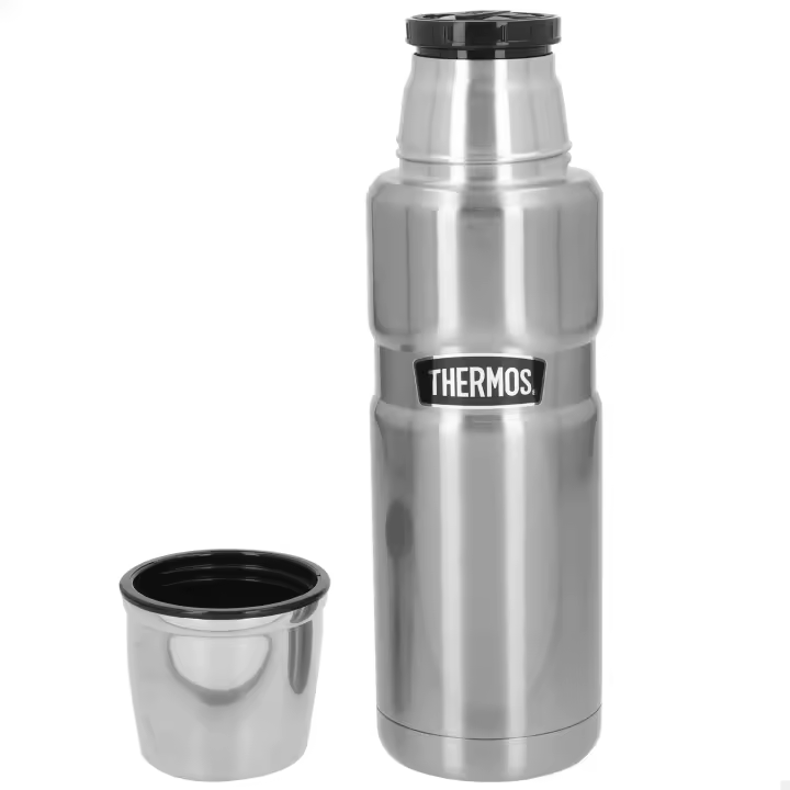 Thermos - Botella térmica acero inoxidable, 470 ml, 8x8x25 cm, aislamiento doble pared, rendimiento calor 18h y frío 24h, incluye vaso, tapa de rosca, termo café grande, termo para agua caliente - 1