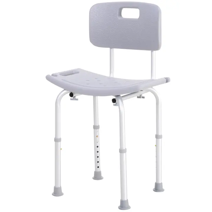 HOMCOM Silla Ducha Aluminio Baño Taburete Regulable + Respaldo Silla Antideslizante WC - 1