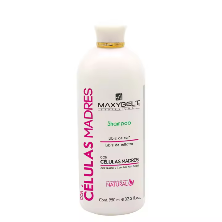Maxybelt Champú con Células Madre 950ml - Reparador intensivo para cabellos frágiles, maltratados y químicamente tratados - Ingredientes de origen natural. Libre de sales y sulfatos. - 1