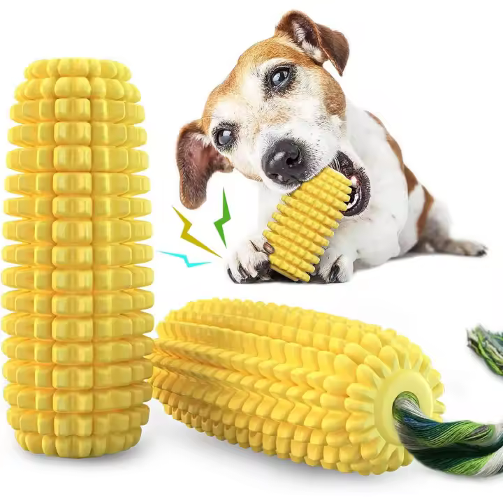 Juguetes para cachorros, juguetes para masticar para perros de razas medianas a grandes que muerden agresivamente, juguetes de maíz indestructibles y resistentes que chirrían para los que se aburren durante la dentición (amarillo) - 1