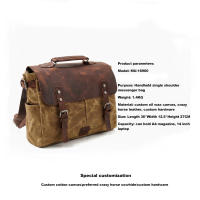 Bolso De Hombro Para Hombre Vintage De Lona Y Cuero Bolso Cruzado Casual Bolsas De Motocicleta Universal Impermeable Tamaño 36x27x12.5 - details 2