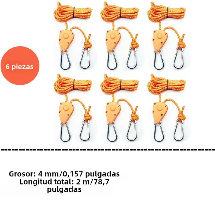 6pcs Cuerda Reflectante De 2/4/5m 4mm Con Fijador Ratcheteado Pulley Tensioner Gancho Para Tienda De Campaña Y Toldo - 1