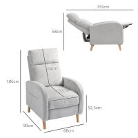 HOMCOM Sillón Relax Reclinable Manual Sillón Relax Tapizado en Lino Sintético con Reposapiés y Bolsillo Lateral Carga 120 kg Sillón Reclinable para Dormitorio Oficina Gris Claro - details 2