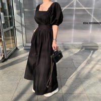 Vestido A-Line De Cintura Alta Estilo Coreano REALEFT Verano Para Mujer Con Manga Puff Cuello Cuadrado Lace-Up Midi Plaid - details 8