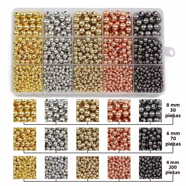 Kit De Perlas Redondas Para Joyería DIY 1500Pcs Tamaños 4/6/8MM Colores Plata/Oro Espaciadores Para Pulseras Y Collares - 1