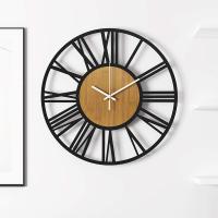 Begonia Reloj de Luz Redondo de Madera Negro con números Romanos Reloj de Luz Silencioso sin TicTac-34 cm - details 3