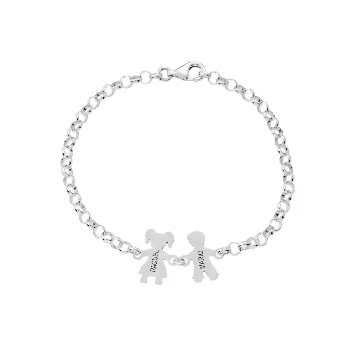 PlataJewels-Pulsera Personalizada Mama 2 Niños o Niñas de Plata de Ley 925.Pulsera Ideal como Regalo para Madre o Abuela.Pulsera con Nombre personalizado de Hijos y Nietos. - 1