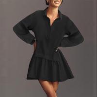 Vestido Mini De Estilo Perezoso Y Cómodo Con Botones Manga Larga Cuello En V Patchwork Casual Para Mujer Vestido Largo - details 26