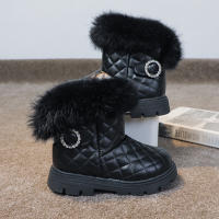 Botas De Invierno Para Niñas De Moda Con Pelo De Pluma Grueso Y Cálido Color Sólido Botas Cortas Para Niñas Estilo Británico Con Cierre SLIP-ON Talla Verdadera - details 26
