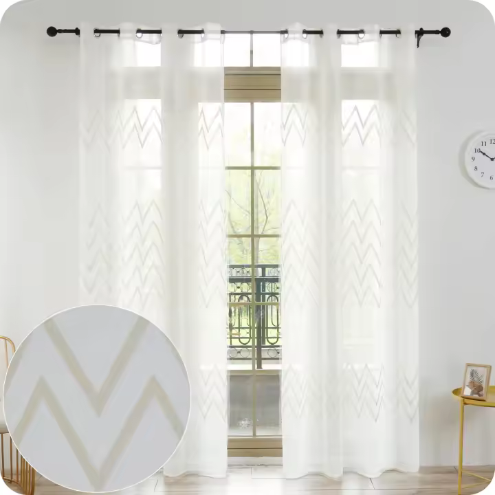 Cortina Translúcida para Salón Dormitorio con Bordado - Visillo con Bordado Transparente para Salon con Ojales 2 Unidades 140x260cm Rayas onduladas - 1