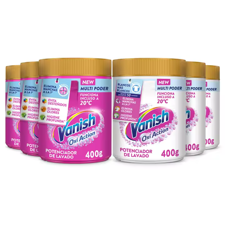 Vanish Oxi Advance Quitamanchas Lote 3x Ropa Blanca + 3x Ropa Color, Elimina Olores, Potenciador Lavado Polvo - 6x400 gr - 1