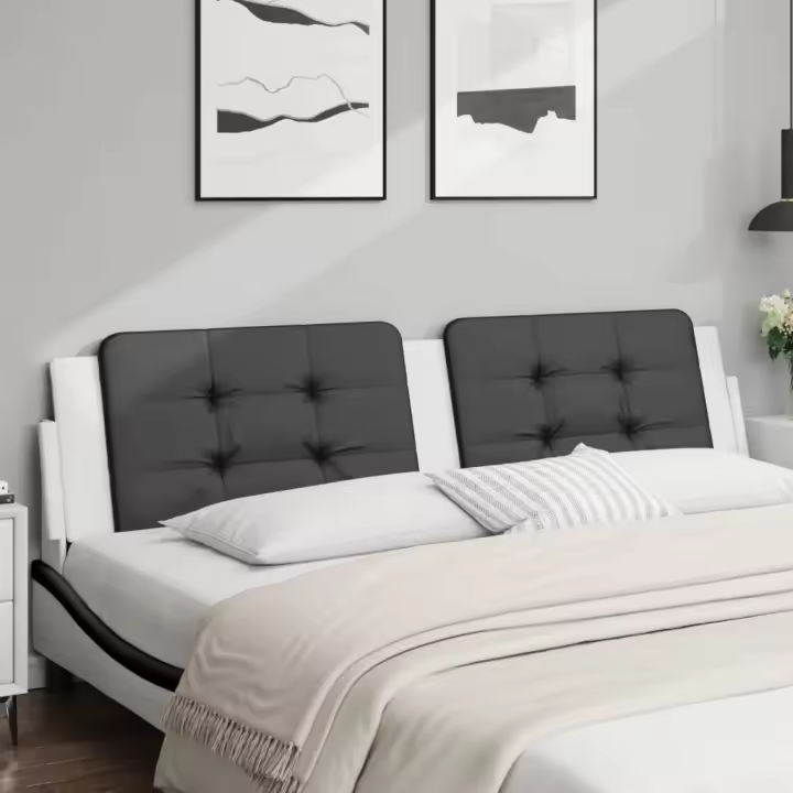 vidaXL Cabecero de cama acolchado cuero sintético negro blanco 200 cm - 1