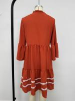 Vestido De Encaje Casual Sencillo De Color Sólido Con Cuello En V Y Mangas Bell Sleeves Plisadas De Polyester Para Mujer - details 6