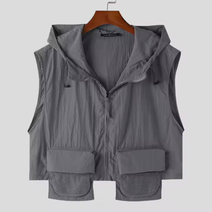 Chaleco De Hombre Con Capucha Y Bolsillos Cierre De Cremallera Sin Mangas Estilo Casual Moda 2024 Talla S-5XL INCERUN - 1
