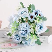 1 Bouquet De Flores Artificiales Azul Peonía Y Rosa Para Decoración De Bodas Y Salón De Estilo Otoño Material Seda - details 7