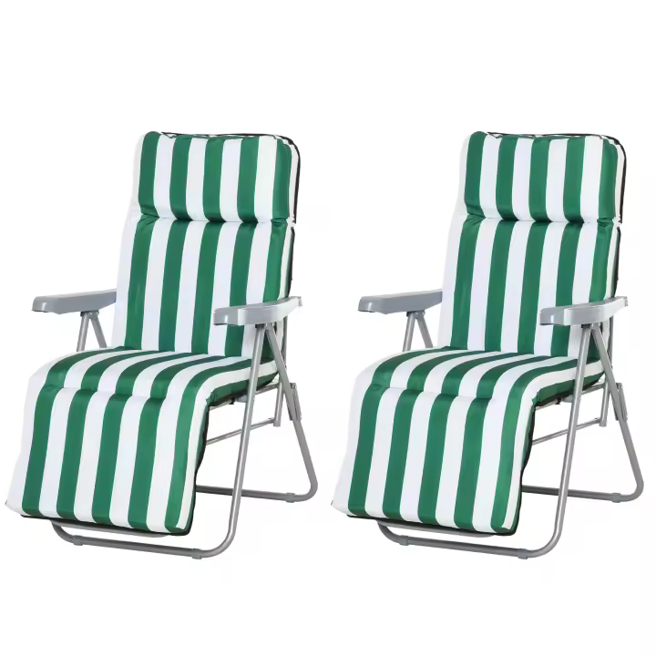 Outsunny 2 Tumbonas Plegables de Jardín Sillas de Gravedad Cero de Acero con Cojín Acolchado Respaldo Ajustable en 5 Posiciones y Reposapiés 60x75x66-102 cm - 1