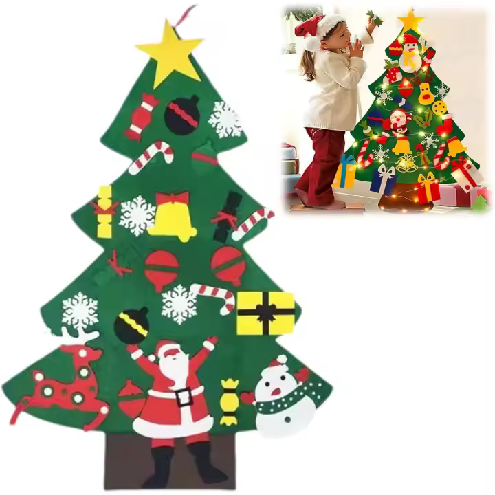 Árbol de Navidad de fieltro con luces para niños pequeños Kit interactivo de árbol de Navidad de fieltro para pared para niños - 1