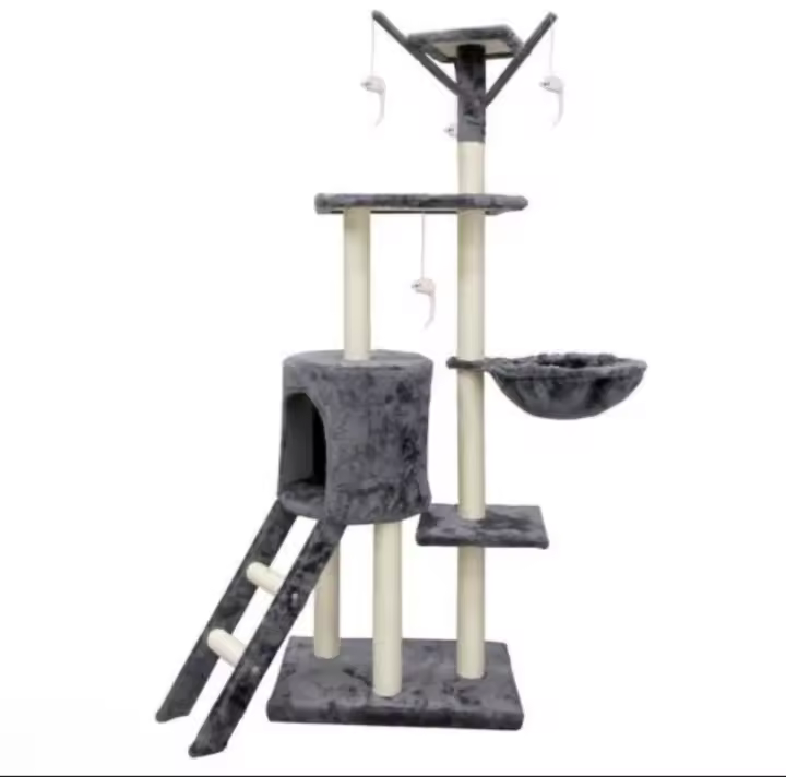 Árbol Rascador 50x35x138 cm Gris Poste De Sisal Natural  Arbol para Gatos con Plataforma Torre Rascador Escalador para 2-3 Gatos Medianos Estable Rascador con Nidos Hamaca Plataformas Juguete.  CT23 PCT - 1