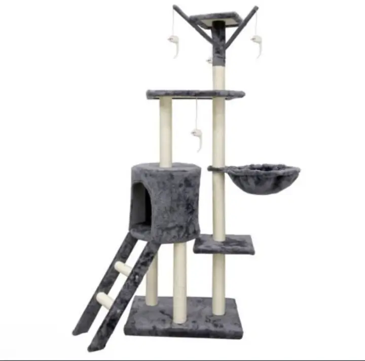 Árbol Rascador 50x35x138 cm Gris Poste De Sisal Natural  Arbol para Gatos con Plataforma Torre Rascador Escalador para 2-3 Gatos Medianos Estable Rascador con Nidos Hamaca Plataformas Juguete.  CT23 PCT - 1