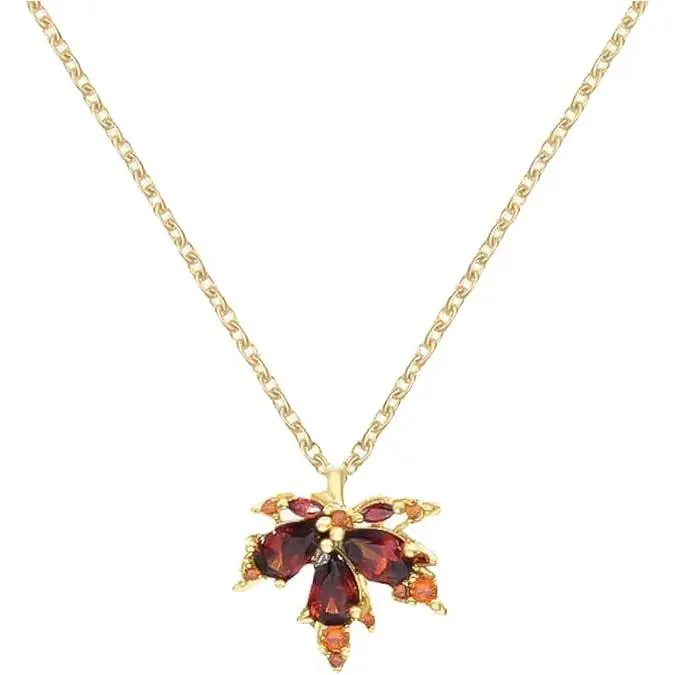 Collar de temperamento simple de moda en forma de corazón, collar de hoja de Arce Dorado, collar de eternidad, collar de Cadena con incubaciones de ciritas para Mujer, Gold - 1